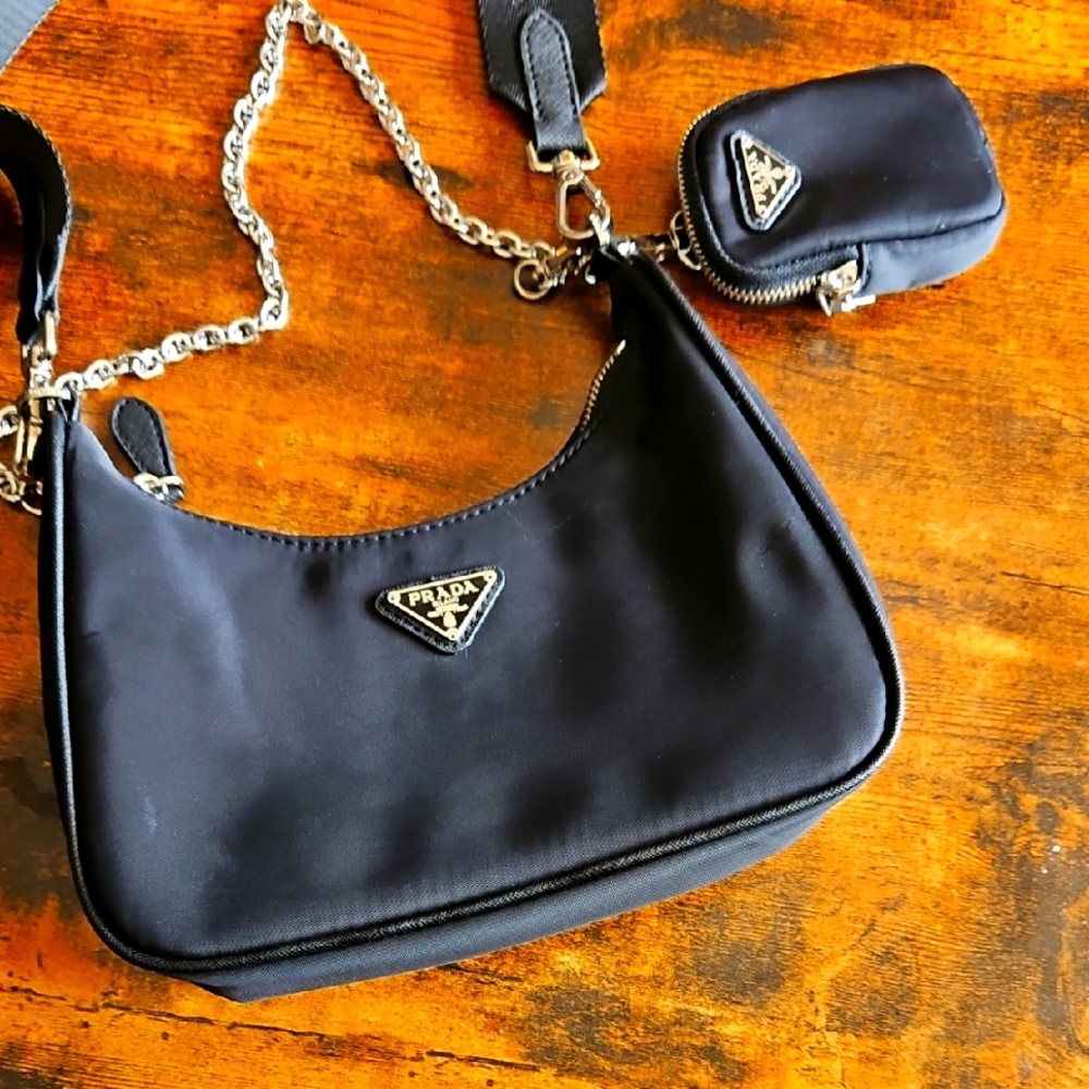 Prada Nylon Re-Edition Shoulder Bag w Chain, Strap, & Headphone Case